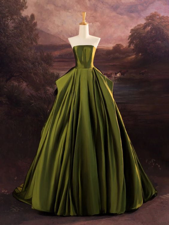 Charming Ball Gown Strapless Olive Green Long Prom Dress