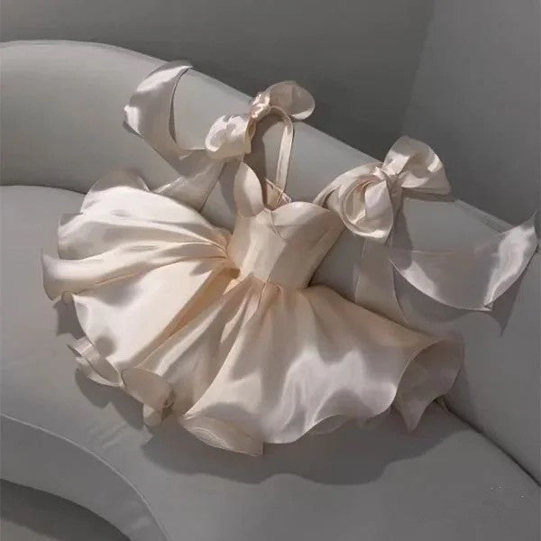 Chic A line Satin Straps Short White Homecoming Dress 20th Birthday Outfits