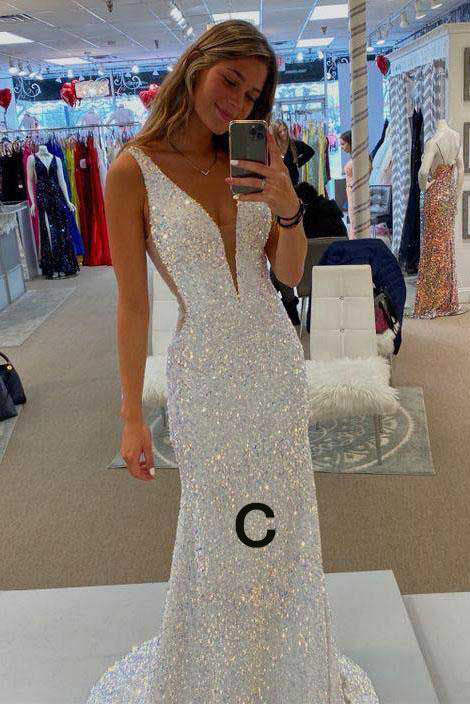 Beautiful White Sequins Long Prom Dress,Formal Party Evening Gown