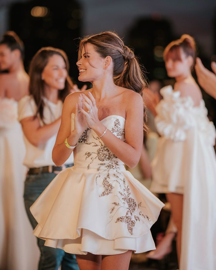 Stylish White Satin Beaded Homecoming Dress Mini Party Dress