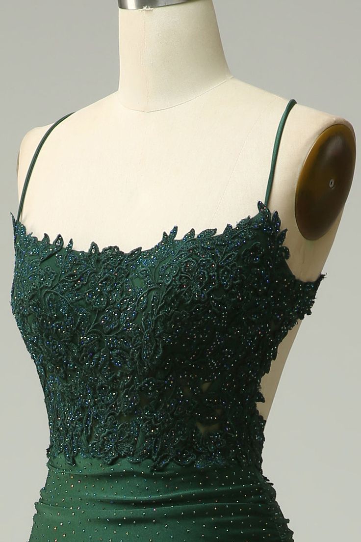 Sexy Mermaid Straps Dark Green Long Lace Prom Dress