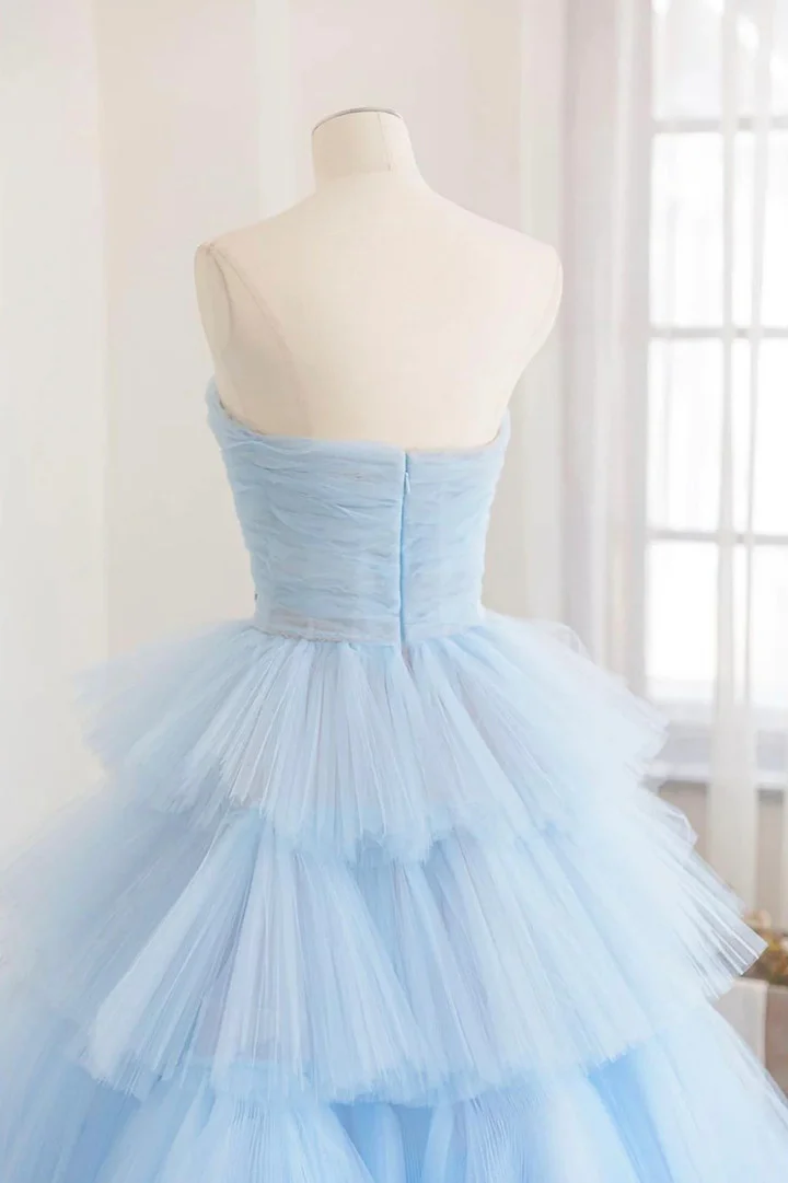 Beautiful Blue Layers Tulle Long Prom Dresses