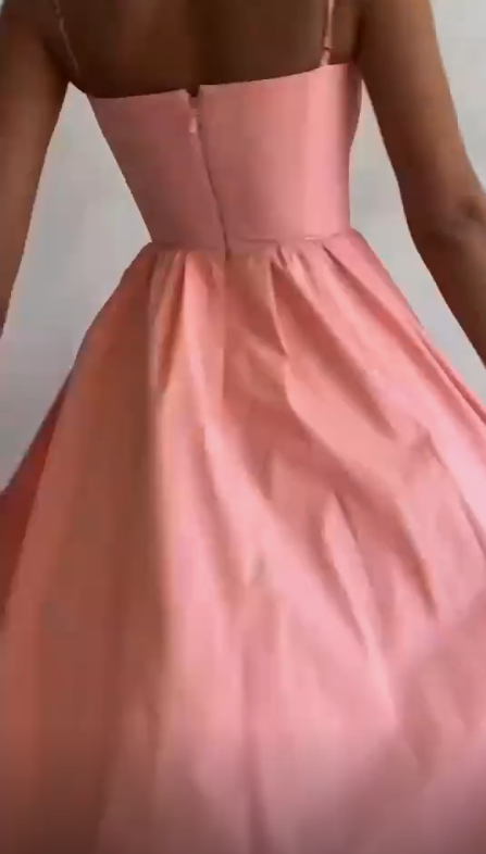 Pretty Spaghetti Straps Pink Satin Prom Dress A Line Birthday Dress
