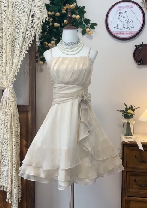 Classy Light Champagne Chiffon A Line Grade Homecoming Dress Mini Party Dress