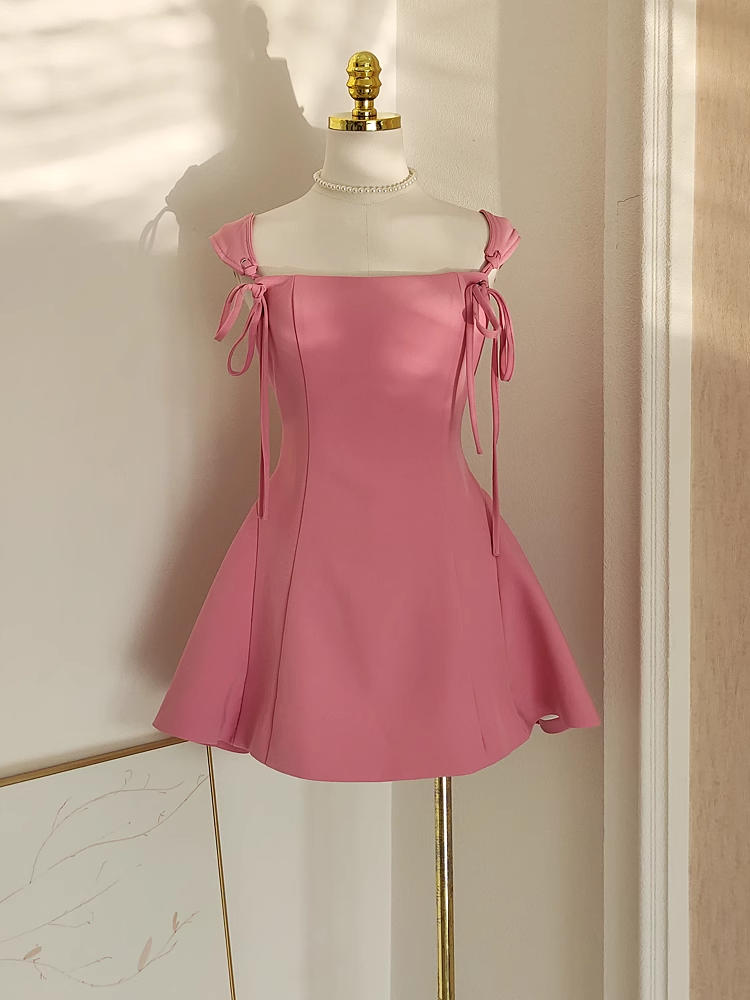 Cute A Line Straps Pink Satin Short Homecoming Dresses Birthday Outfits