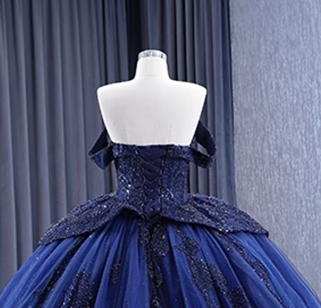 Luxurious Navy Blue Tulle Sequins Beading Prom Dress Sweet 16 Ball Gown