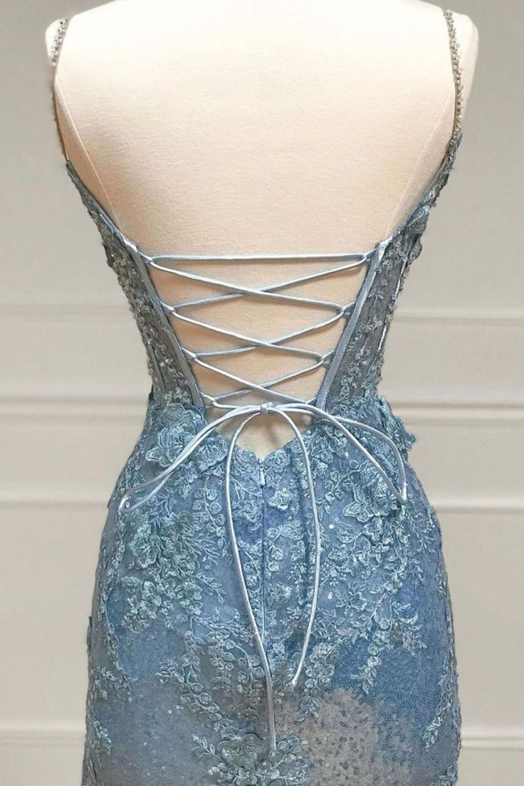 Glitter Sequin Mermaid Spaghetti Straps Long Corset Prom Dress With Appliques