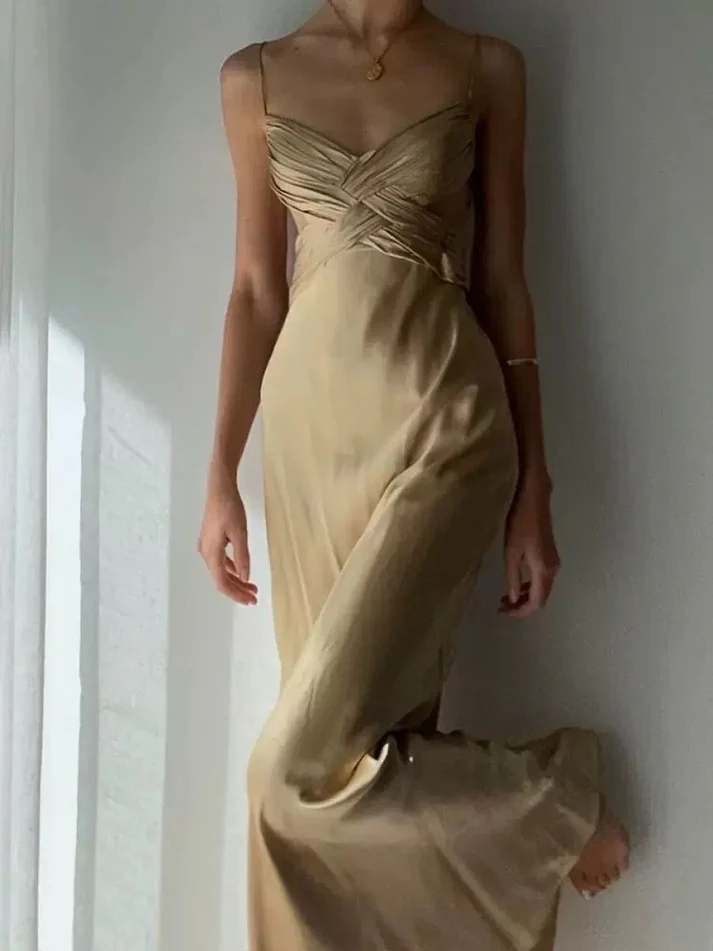 Sexy Backless A Line Satin Prom Dress Ruched Party Dress Evening Dress