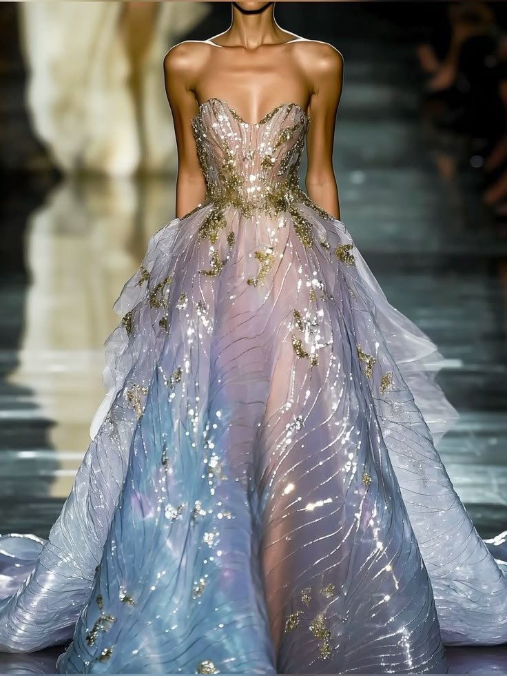 Glitter Strapless Tulle Sequins A Line Prom Dress，Shiny Party Evening Dress