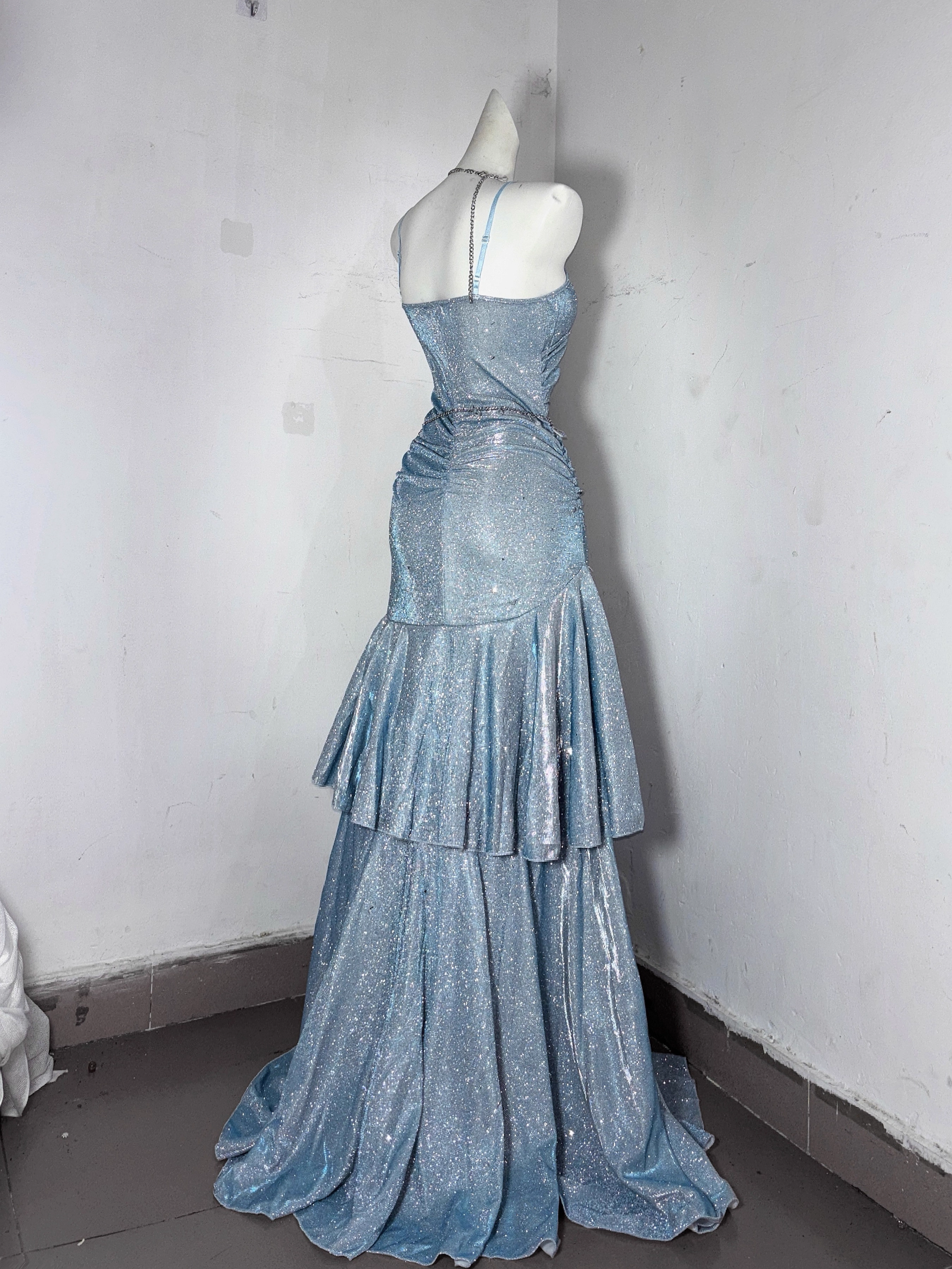 Classy Blue Spaghetti Straps Ruffles Homecoming Dress Short Birthday Dress