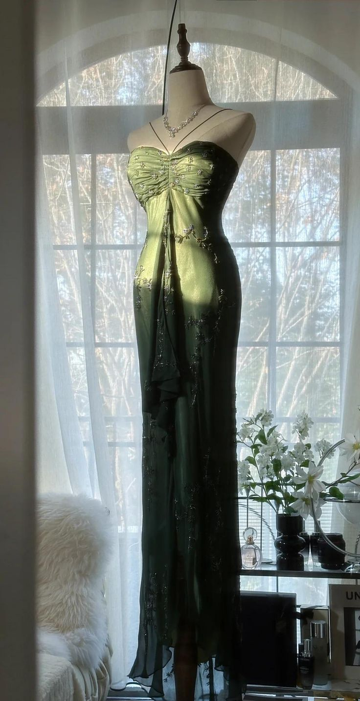 Vintage Dark Green Halter Chiffon Beaded Prom Dress,Mermaid Party Evening Dress