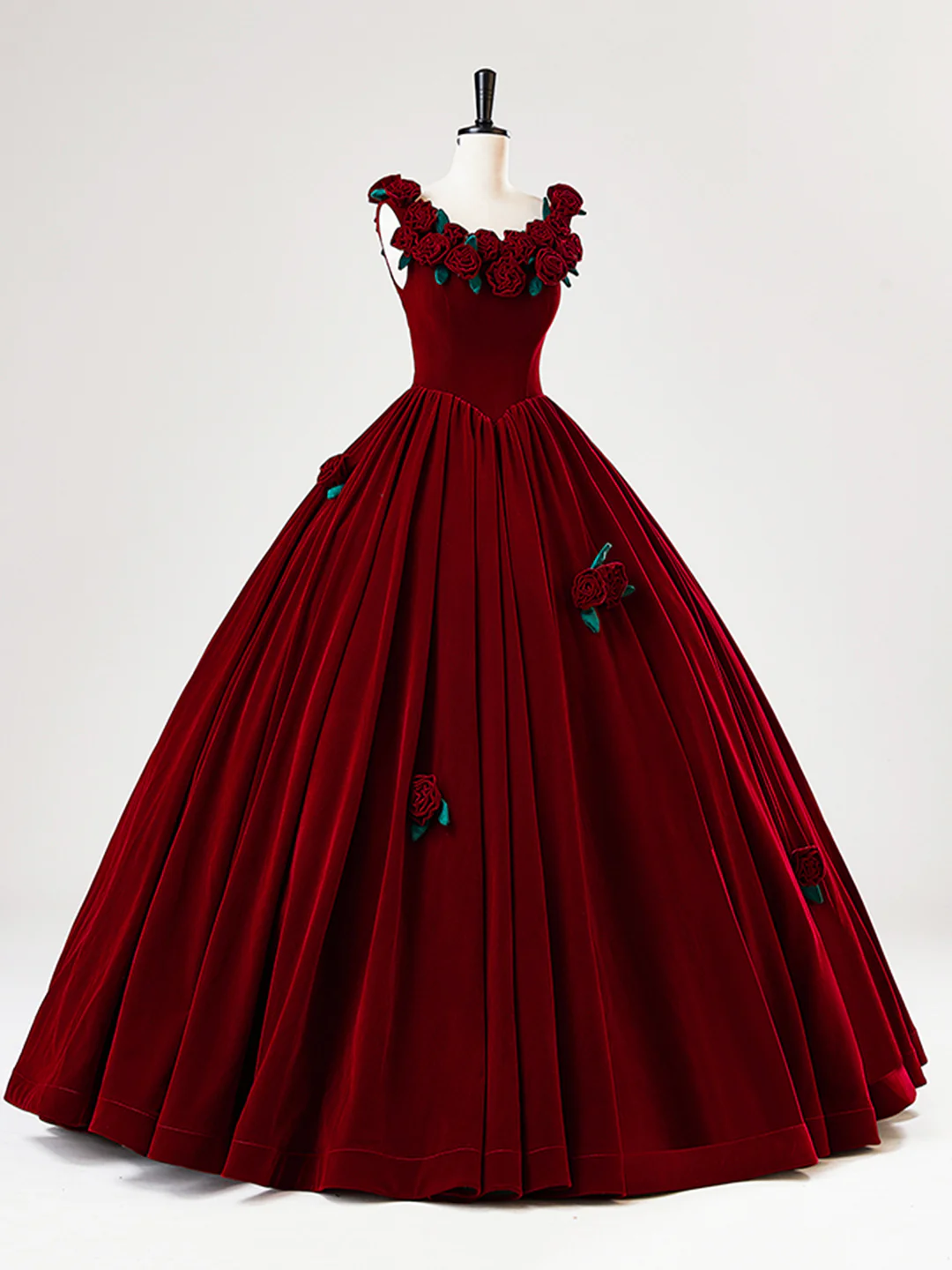 Charming Red Velvet A Line Rose Flowers Ball Gown Sweet 16 Dress Quinceanera Dress