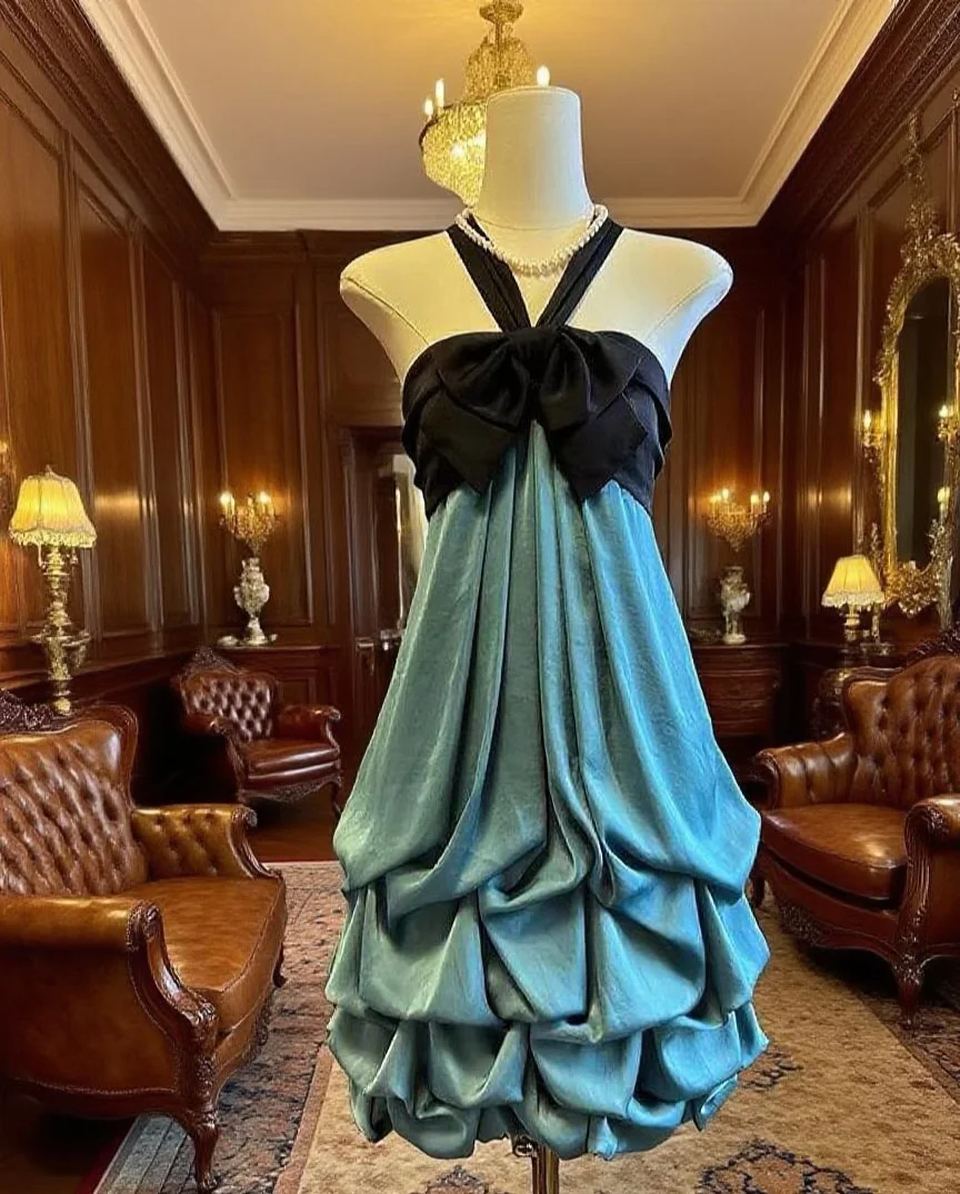 Vintage Halter Satin Pleated Short Prom Dress Formal Homecoming Dress