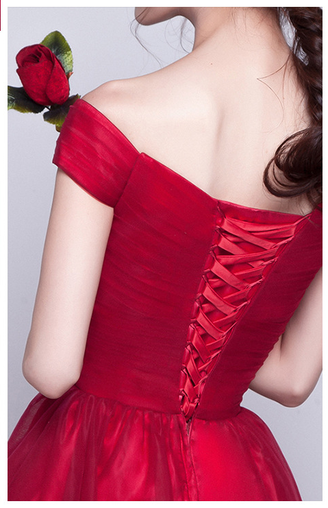 Cute red tulle V-neck short prom dress,homecoming dress