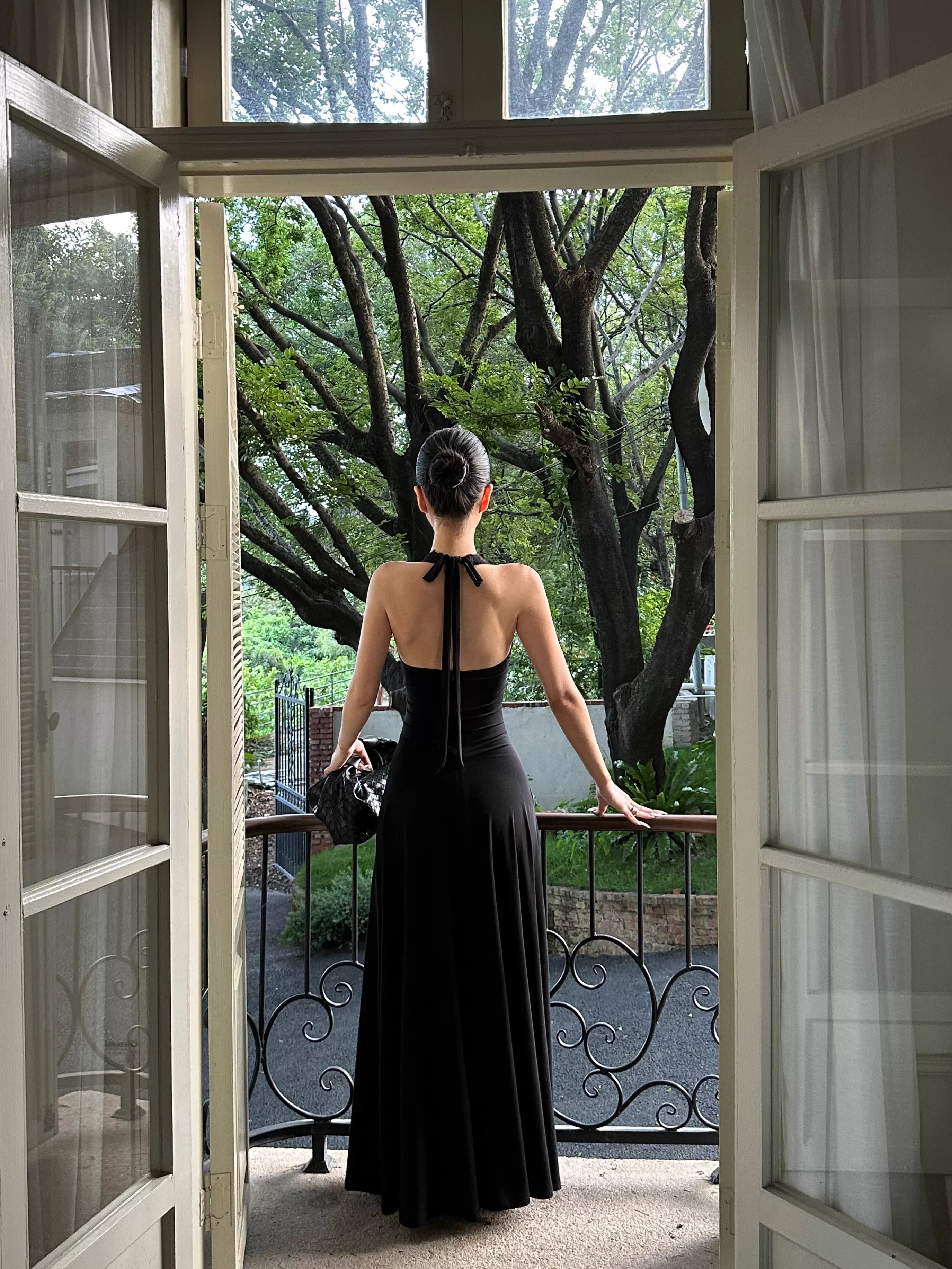 Sexy Black Halter Satin A Line Long Birthday Party Dress Evening Dress Formal Wedding Guest Dress