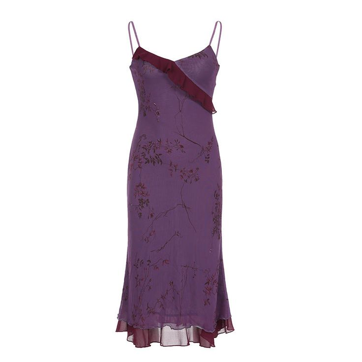 Purple Vintage Print Prom Dress Straps Party Evening Gown