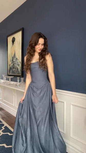 Classy Gray Satin Pleated Mermaid Party Dress Long Wedding Guest Dress