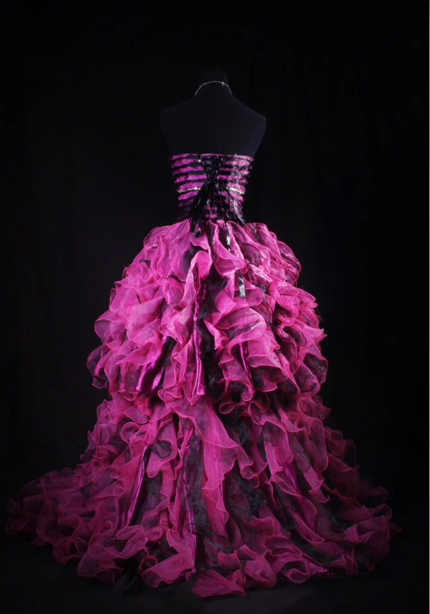 Chic Strapless Hot Pink Ruffle Multi-Layered Princess Party Dress Two-way Prom Dress