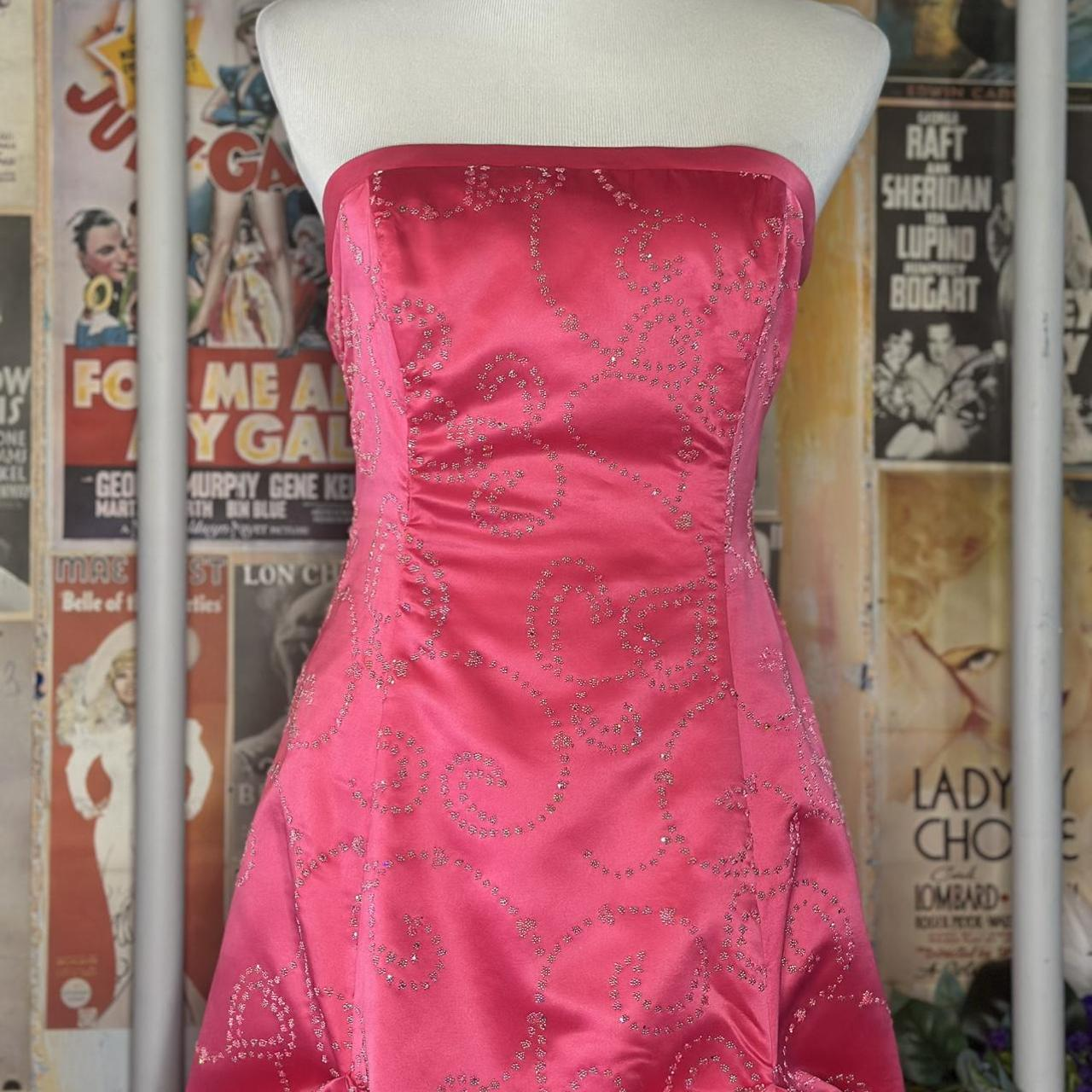 Elegant Hot Pink Strapless Satin Beaded Long Party Dress Birthday Prom Gown