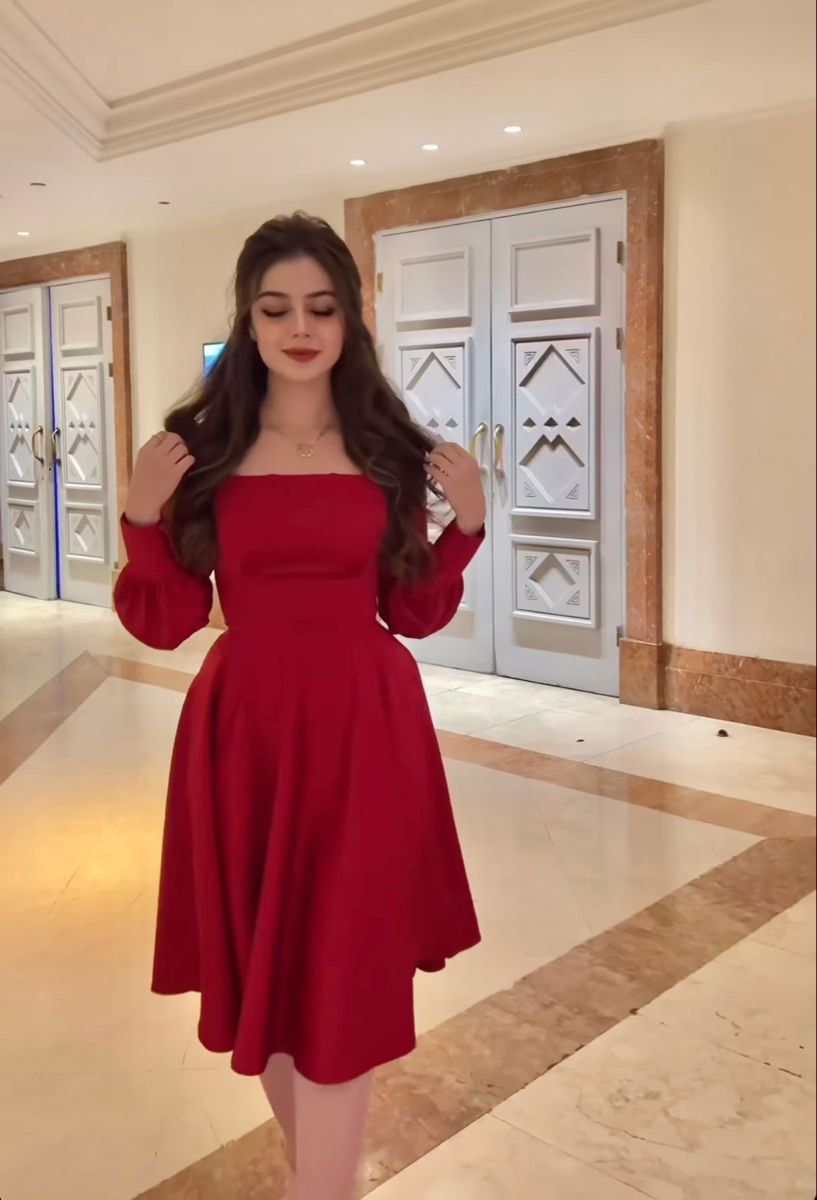 Retro Style Red A-line Long Sleeves Party Dress