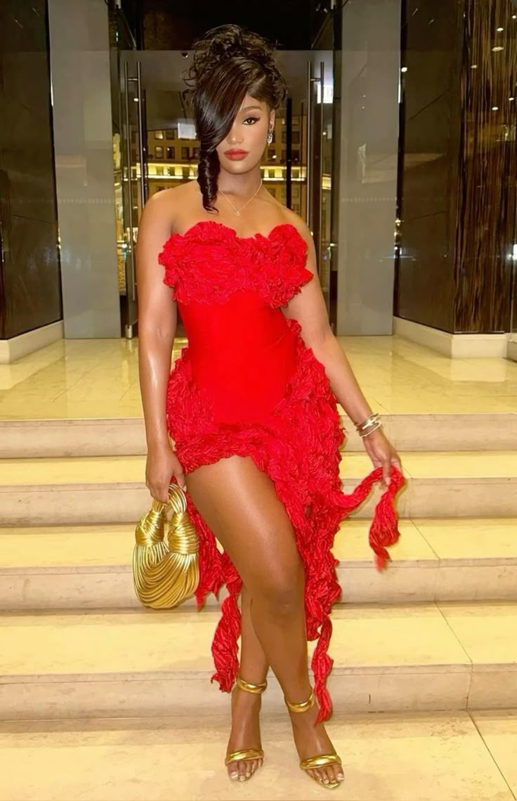 Chic Strapless Red Ruffle Pleated Formal Homecoming Dress Birthday Party Dress