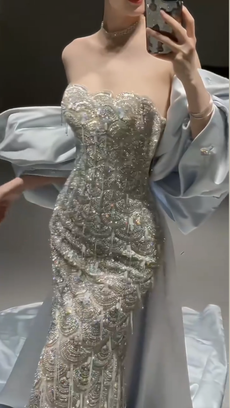 Sparkly Mermaid Sequins Beaded Mermaid Evening Dress,Long Prom Dress Wedding Dress