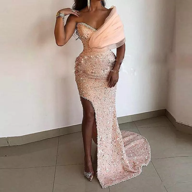 Sequins sophisticated party dress, wedding reception prom dress