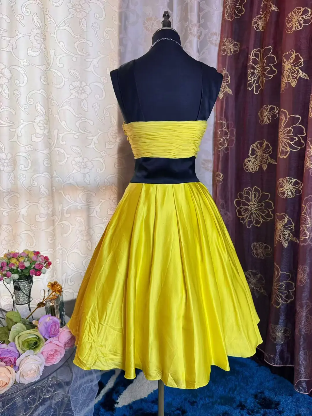 Fashion Yellow Black Splicing A Line Short Party Dress Formal Graduation Homecoming Dress