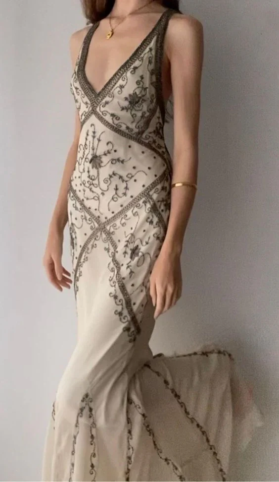 Luxury Champagne Mermaid Beaded Long Prom Dress Evening Dress