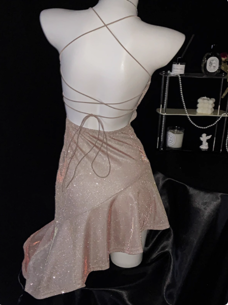 Sexy Pink Straps Ruffles Short Party Dress Cocktail Dress Formal Homecoming Dress