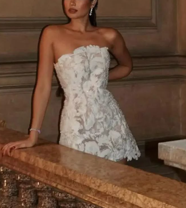 Vintage Strapless White Lace A Line Short Birthday Dress Formal 6th Grade Homecoming Dress