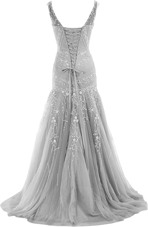 Mermaid V Neck Beaded Long Prom Dress Evening Gowns