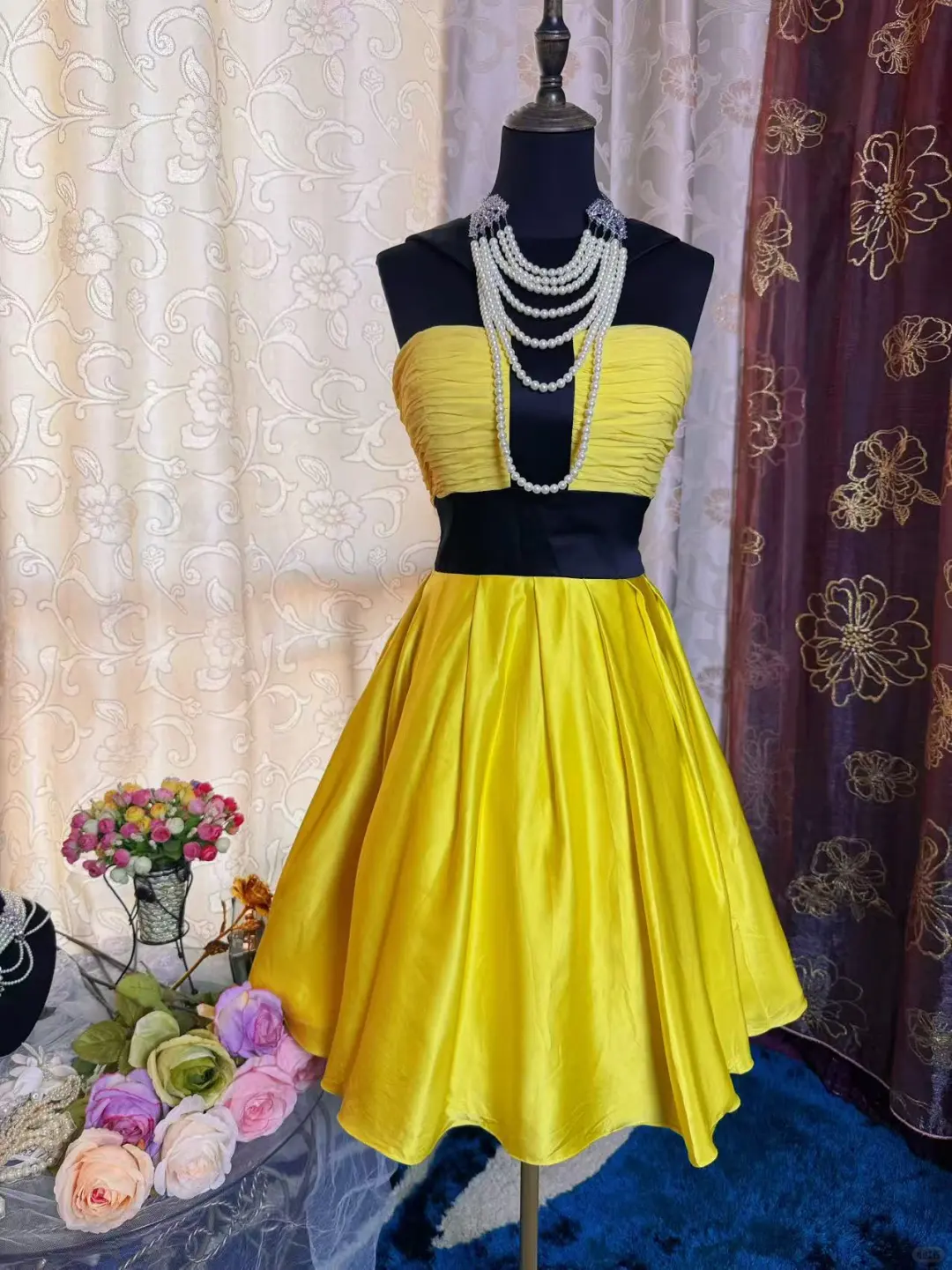 Fashion Yellow Black Splicing A Line Short Party Dress Formal Graduation Homecoming Dress