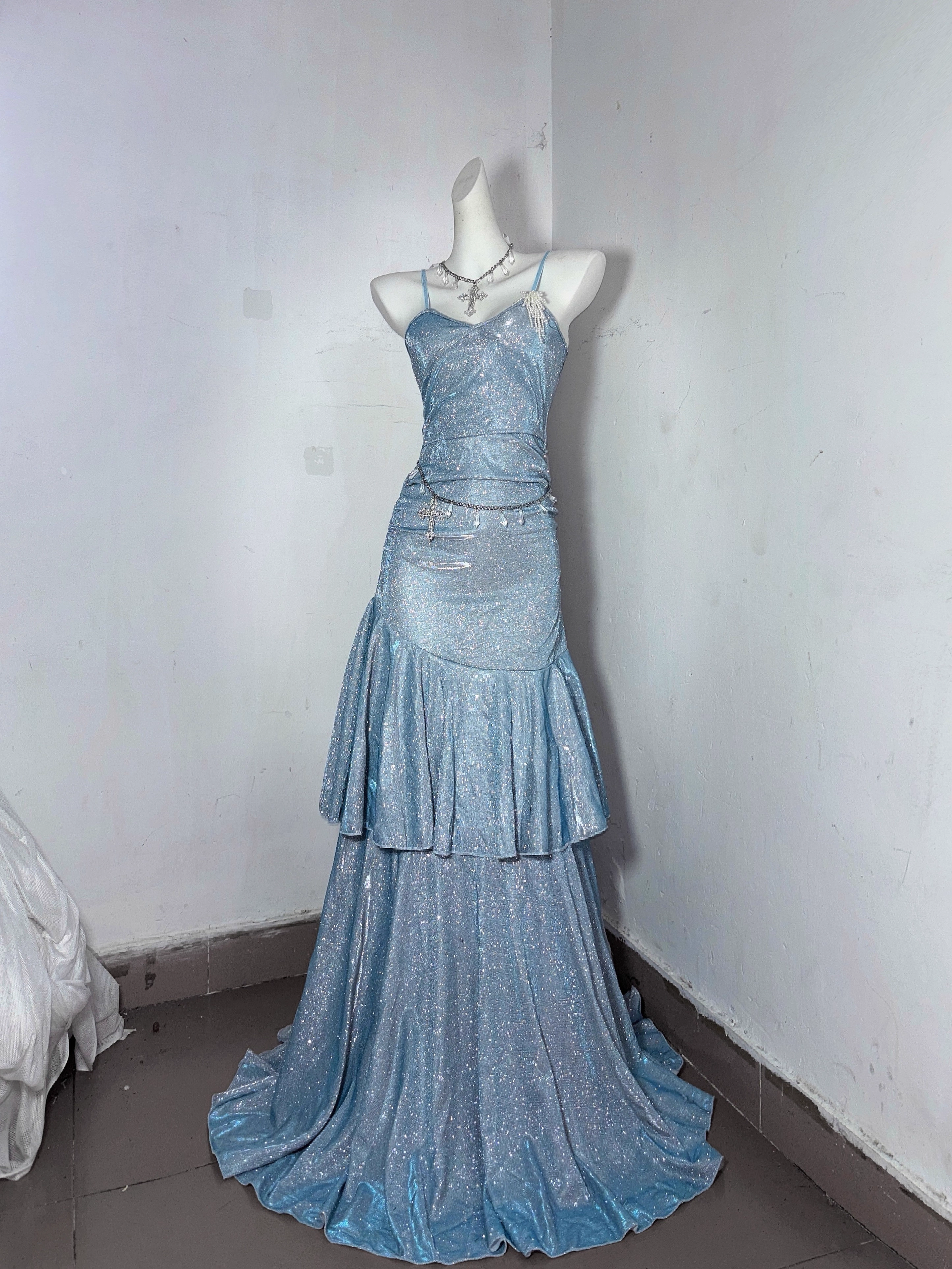 Classy Blue Spaghetti Straps Ruffles Homecoming Dress Short Birthday Dress