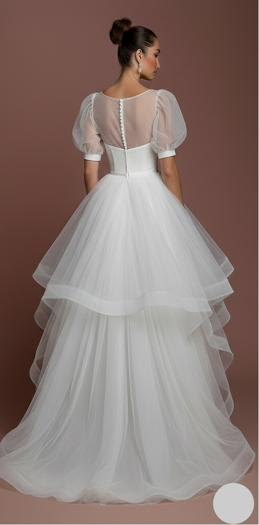 Ball Gown Sleeve Wedding Dress Classic Short Tulle Bridal Look