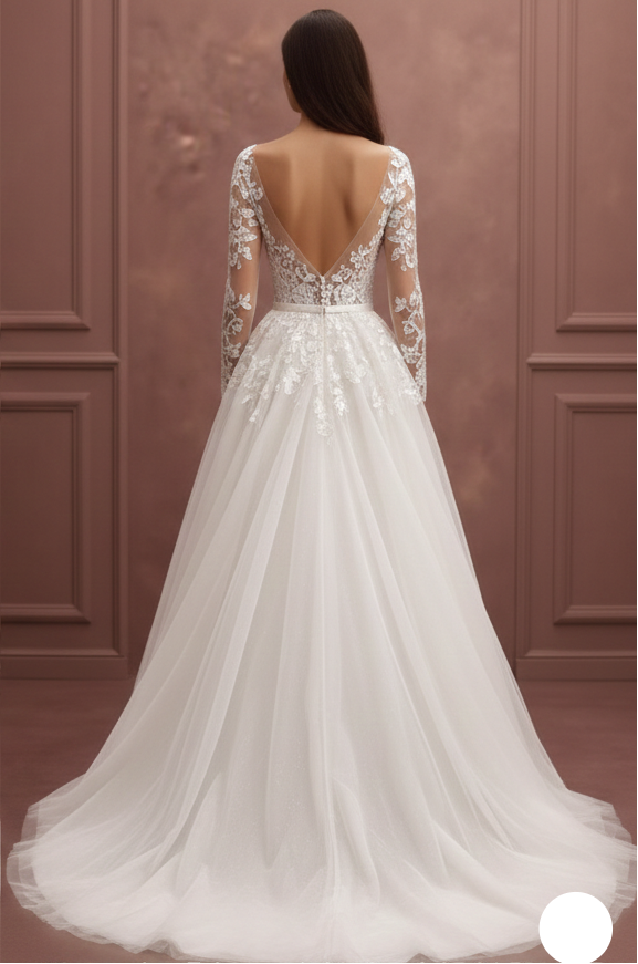 Bishop Sleeve Wedding Dress Chiffon Long Boho Romantic Gown