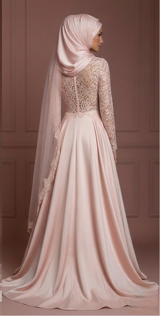 Blush Hijab Wedding Dress Romantic Modest Bridal Style Muslim