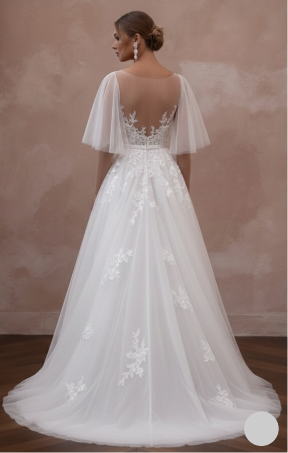 Butterfly Sleeve Wedding Dress Ethereal Long Chiffon Gown