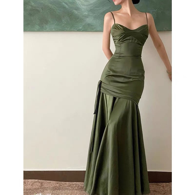 Simple Sheath Spaghetti Straps Floor Length Olive Green Long Party Dresses Birthday Outfits