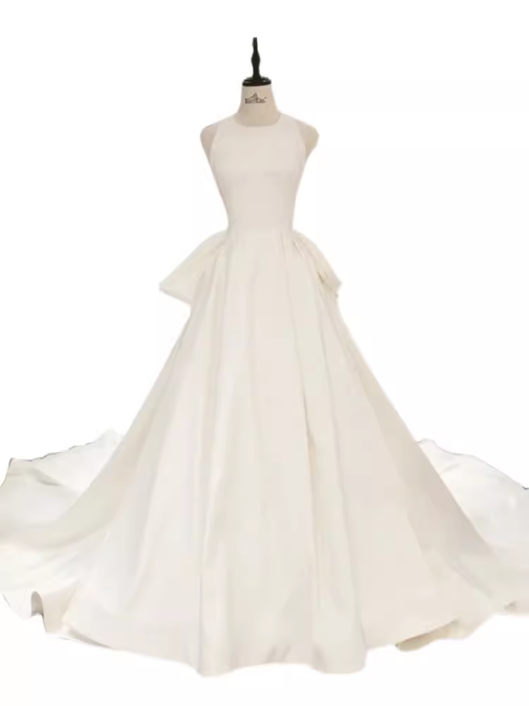 Vintage Ball Gown Scoop Neckline Backless White Long Wedding Dresses
