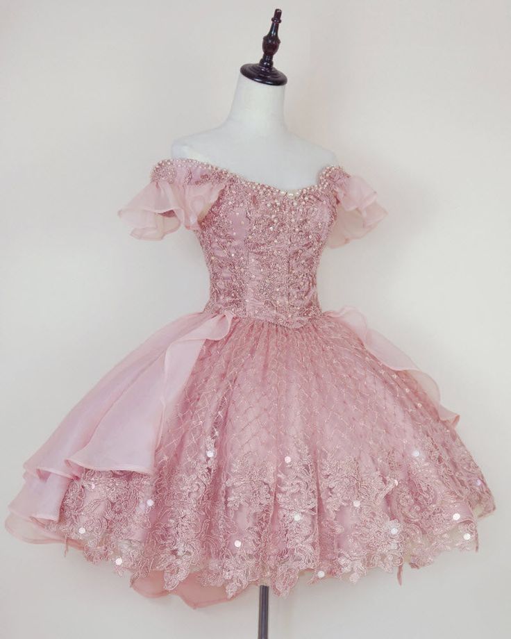 Pink Lace Homecoming Gown with Beading, Princess Off the Shoulder Hoco Dress