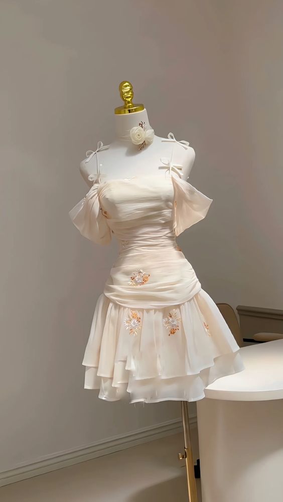 Cute A line Chiffon Straps Homecoming Dress with Ruched Bodice