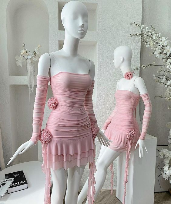 Cute A line Strapless Off The Shoulder Pink Homecoming Dress With Flowers