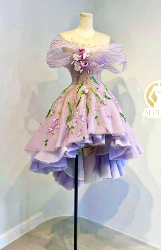 Sexy High Low Scoop Neckline Off The Shoulder Lilac Homecoming Dresses