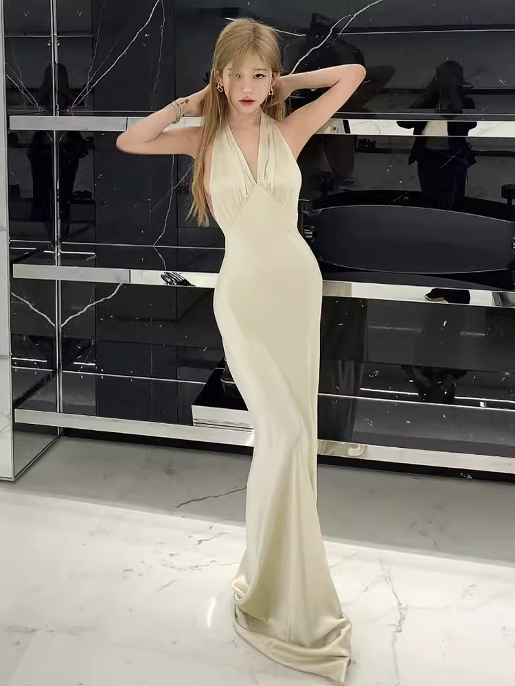 Sexy Mermaid Halter Sleeveless Floor Length Long Prom Dress