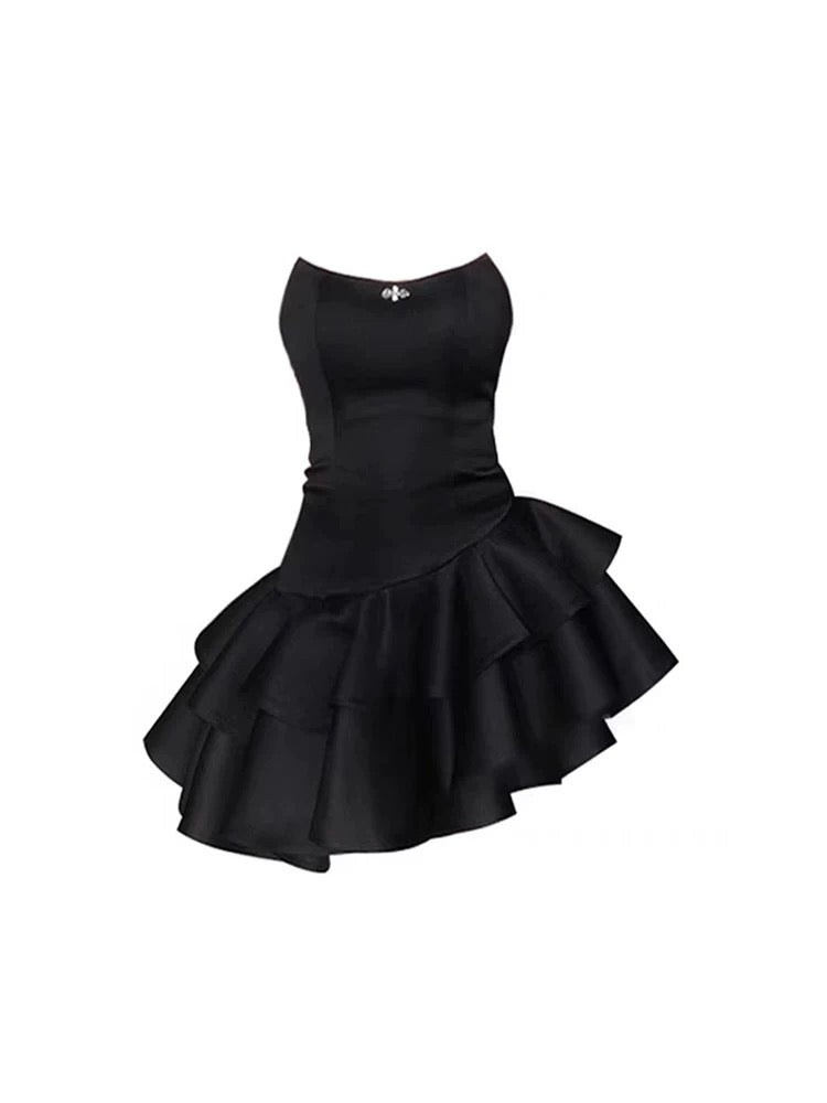 Modest Sheath Strapless Black Satin Homecoming Dress 21st Birthday Outfit