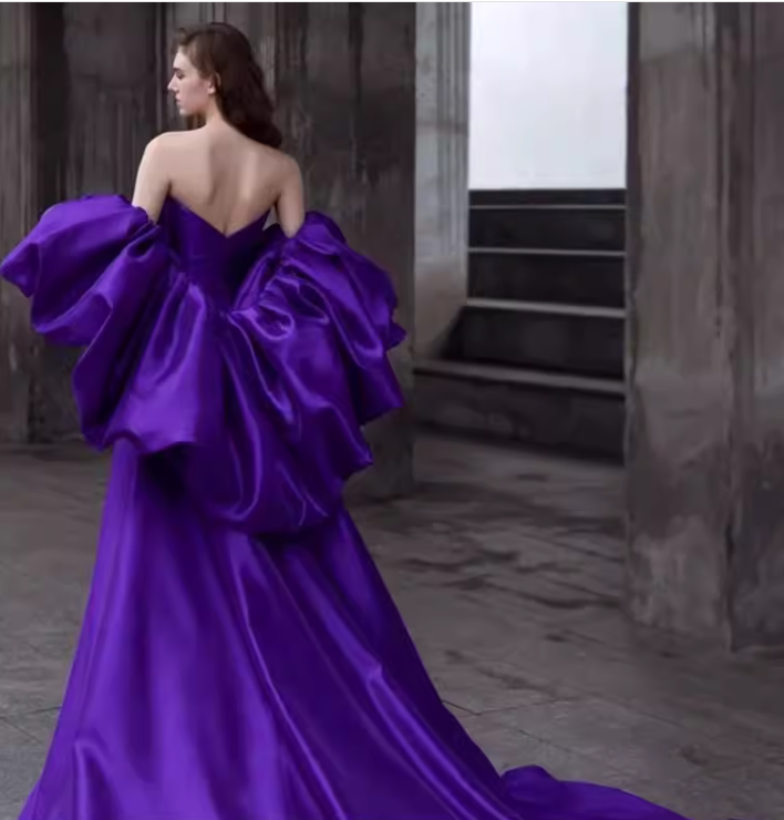 Simple A line Off The Shoulder Satin Grape Long Prom Dresses
