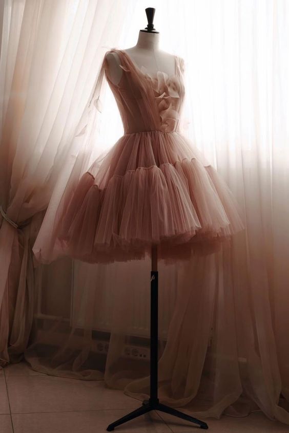 Vintage Ball Gown Straps Pink Tulle Homecoming Dress 18th Birthday Outfits