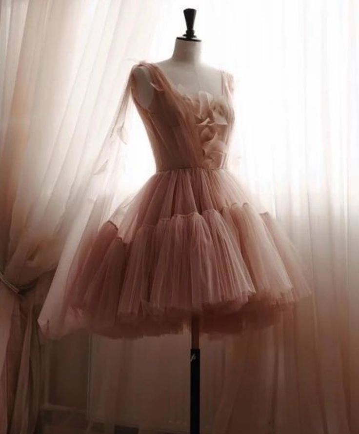Vintage Ball Gown Straps Pink Tulle Homecoming Dress 18th Birthday Outfits