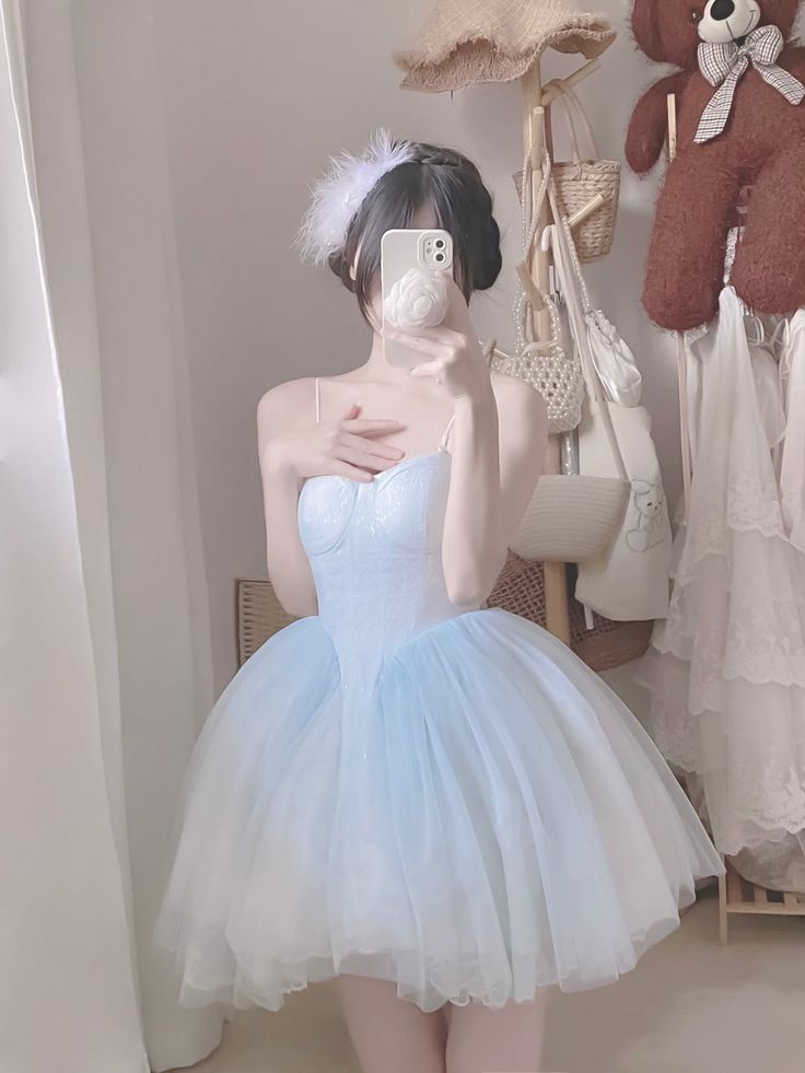 Baby Blue Balletcore Lace Bustier Dress Basque Waist Homecoming Dress Birthday Outfit